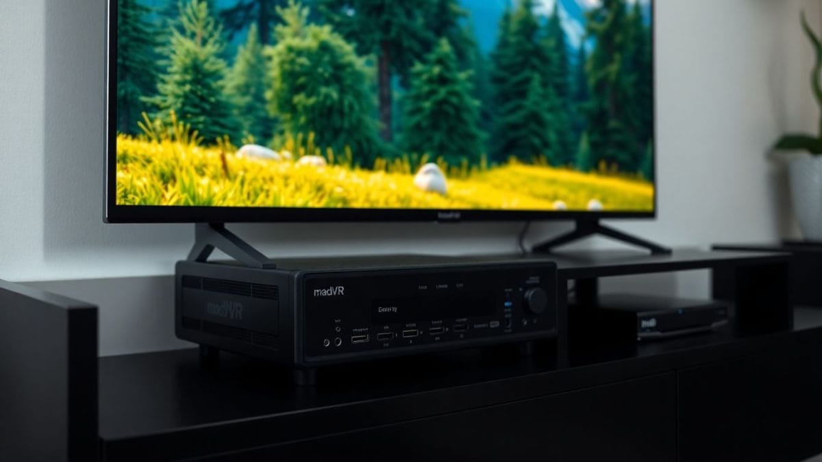 madVR Envy MK3 under 8K TV with HDMI cables connected