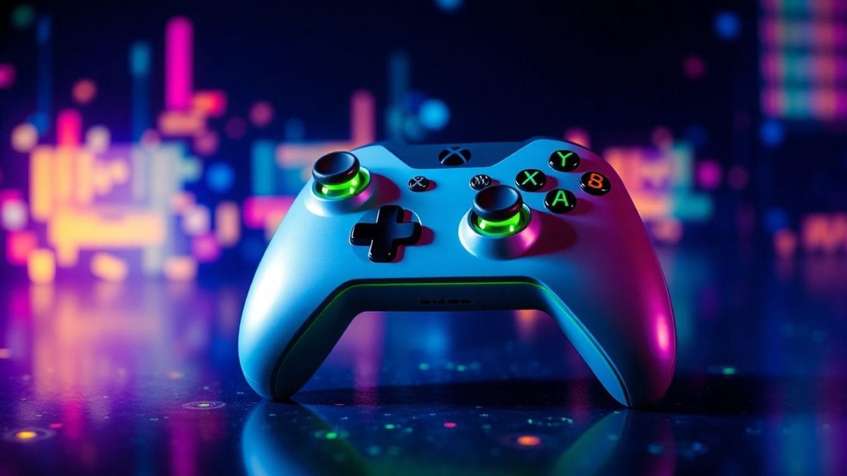 Xbox controller with glowing digital patterns
