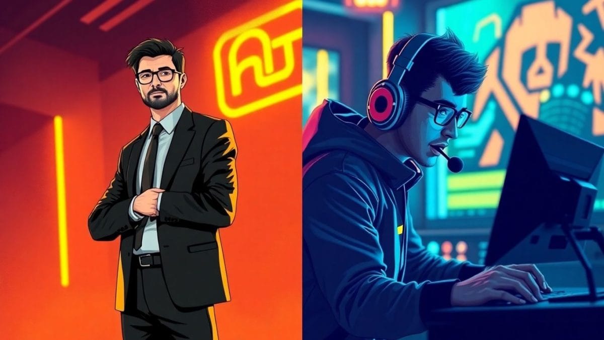 Entrepreneur and esports gamer facing each other.