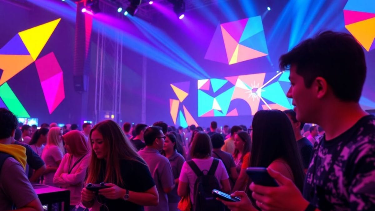 GDC Festival of Gaming with excited gamers and colorful lights.