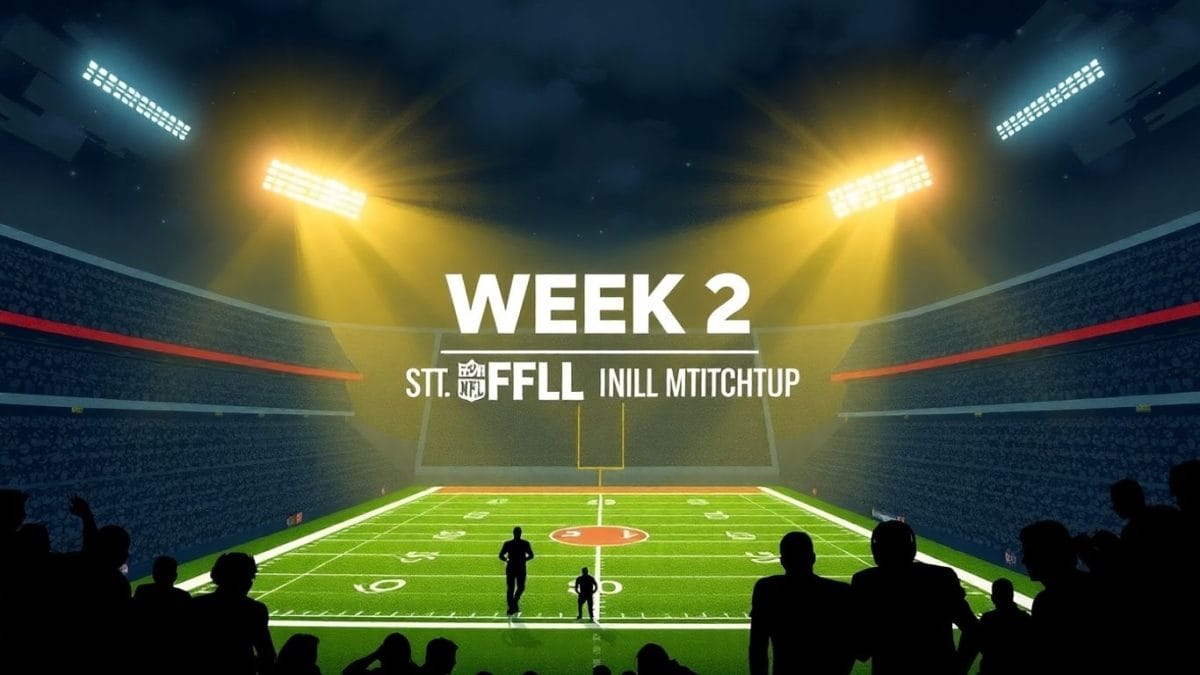 NFL football game stadium at night with players on field.