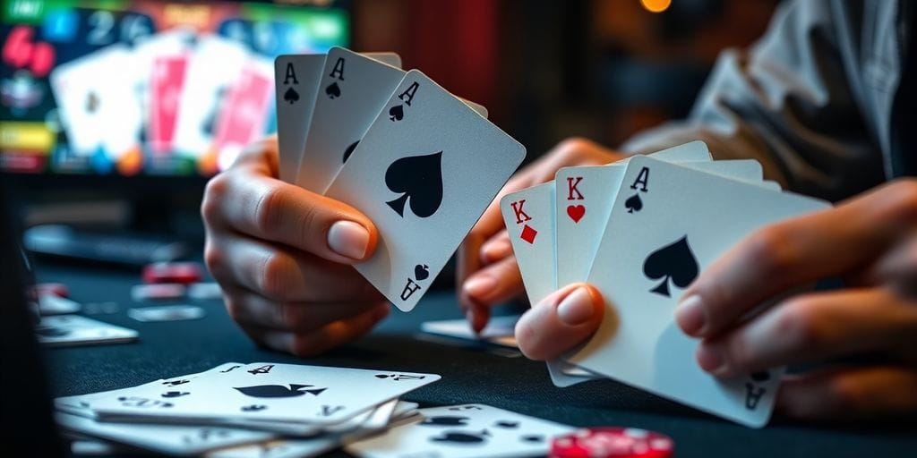 Spades playing cards in hands during a game.