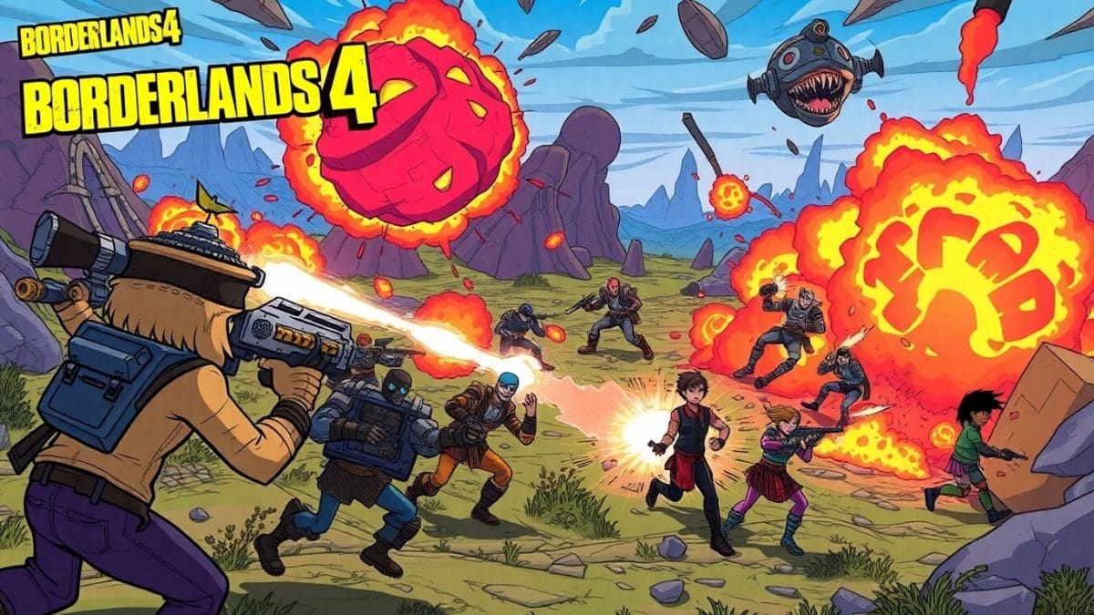 Borderlands 4 characters in a vibrant, explosive battlefield.