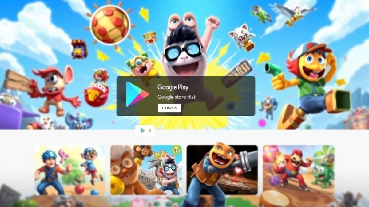 Google Play game icons and characters in action.