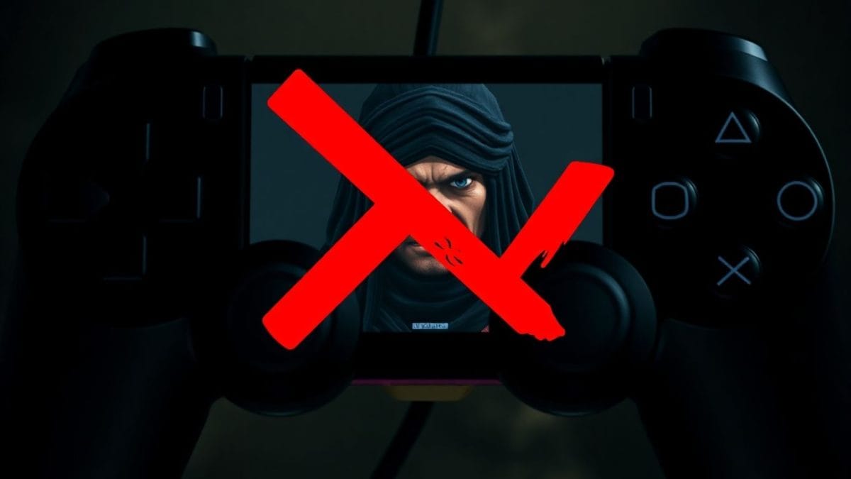 PlayStation controller with error symbol over game character.