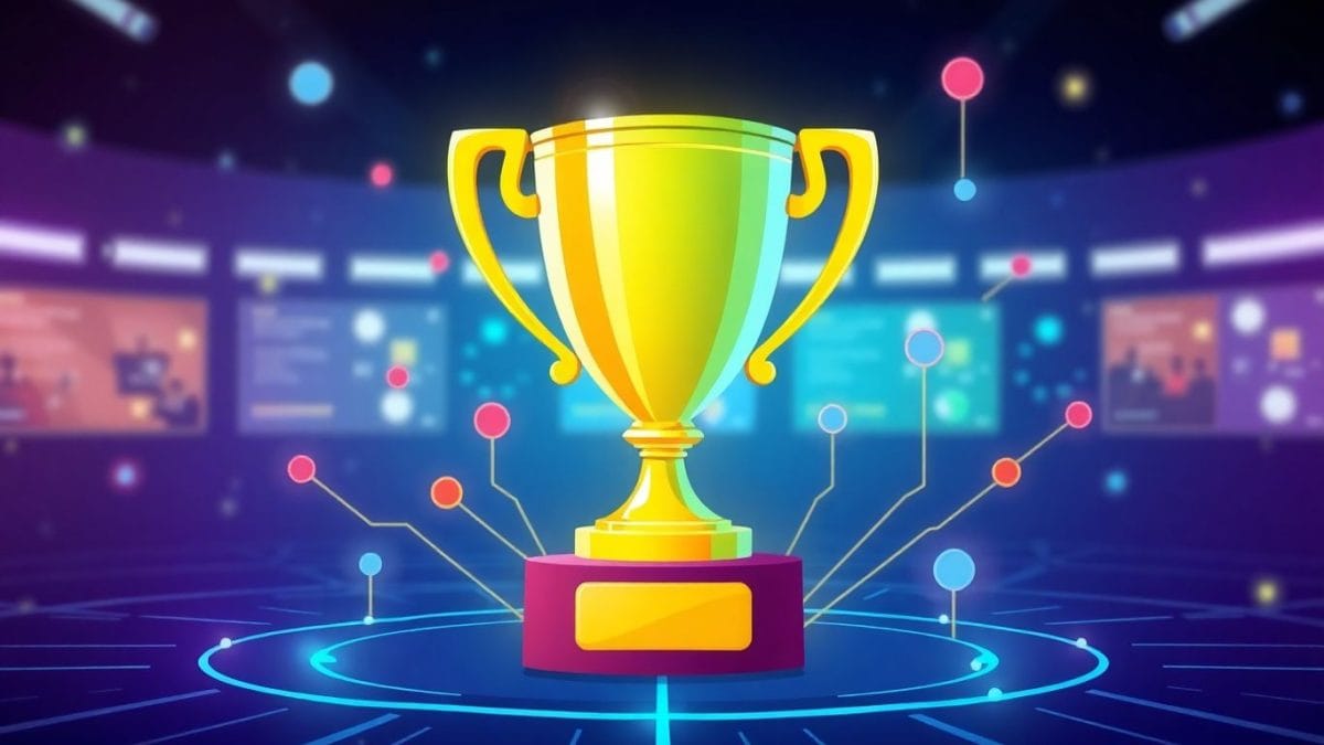 Tournament management app interface with trophy.