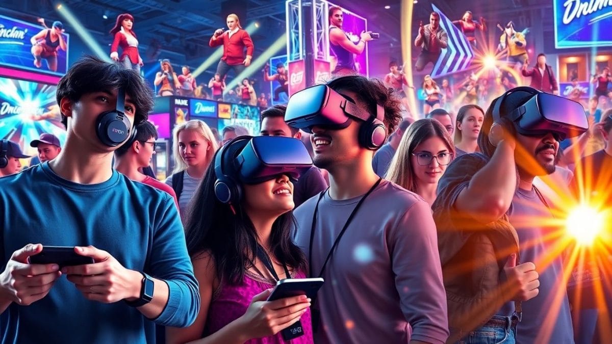 Gamers enjoying a festival of gaming with VR.