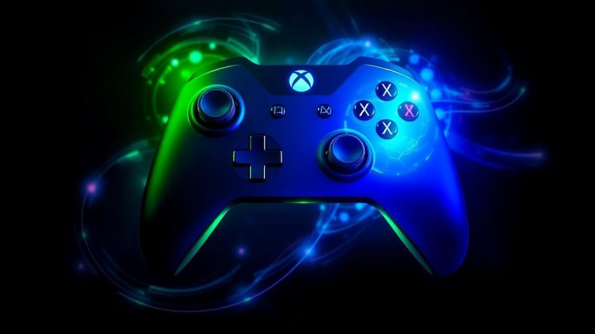 Xbox controller with futuristic digital patterns