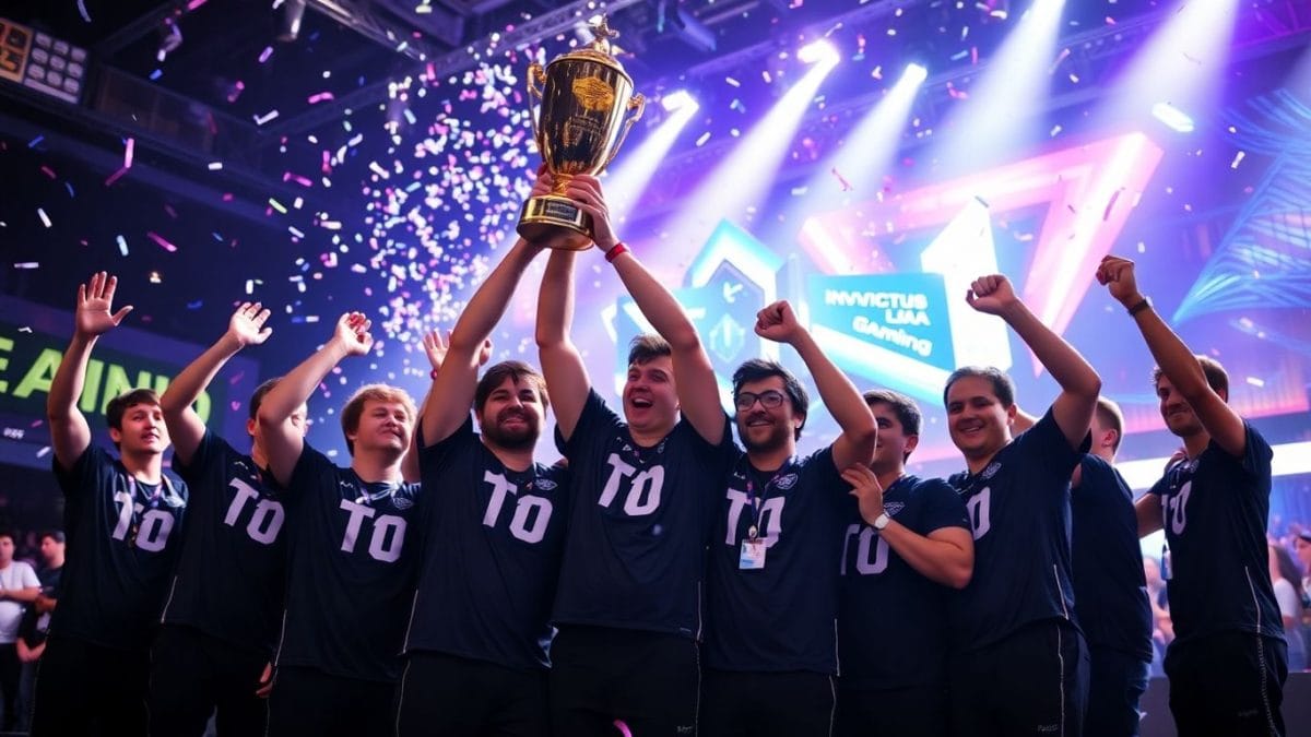 T1 team celebrates winning a major esports tournament.