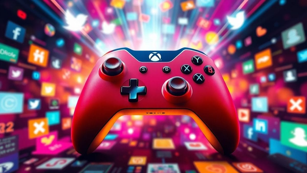 Xbox controller with social media inspired background