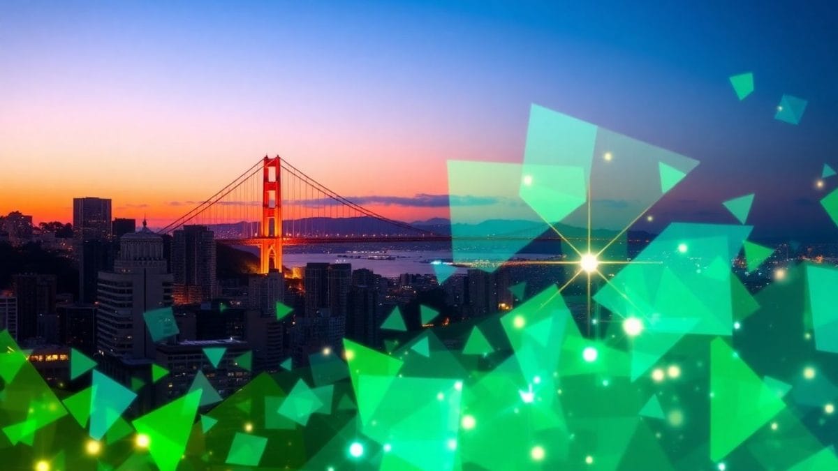 San Francisco skyline with gaming graphics for GDC 2026.