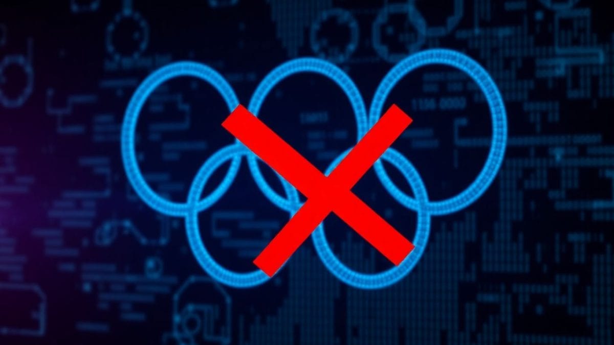 Olympic rings crossed out, symbolizing deal termination.
