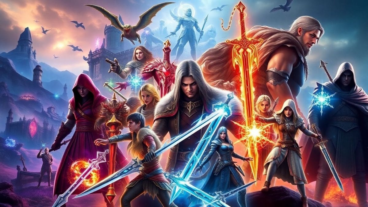 Collage of PS4 RPG characters in vibrant fantasy setting