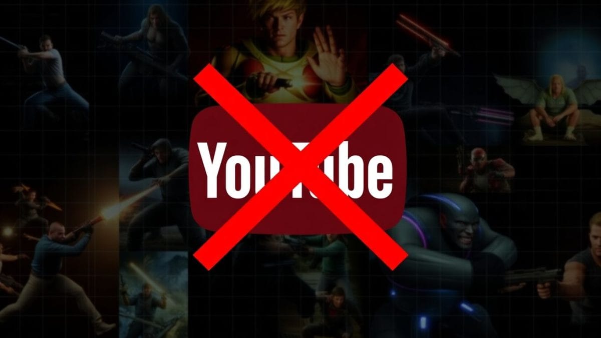 YouTube logo with a red X over gaming content.