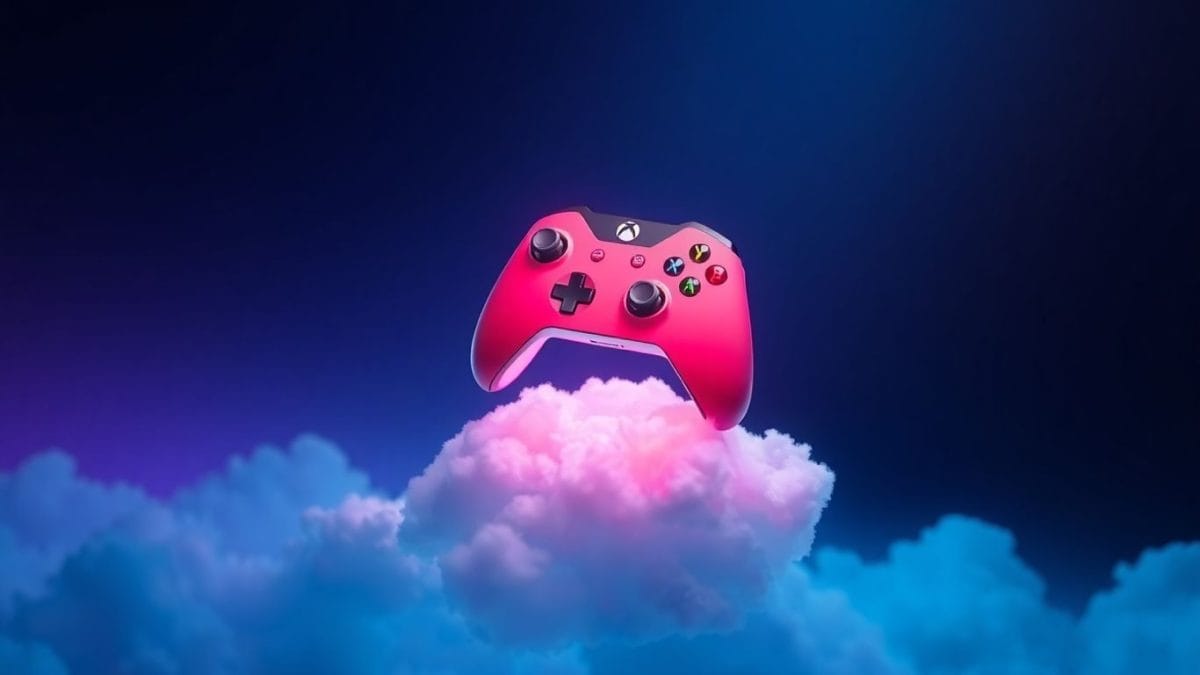 Xbox controller floating above a digital cloud.