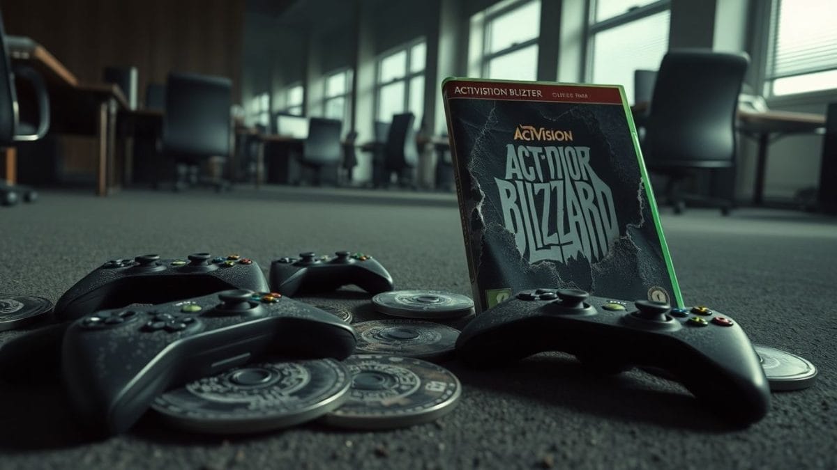 Empty chairs and game controllers on dark desks