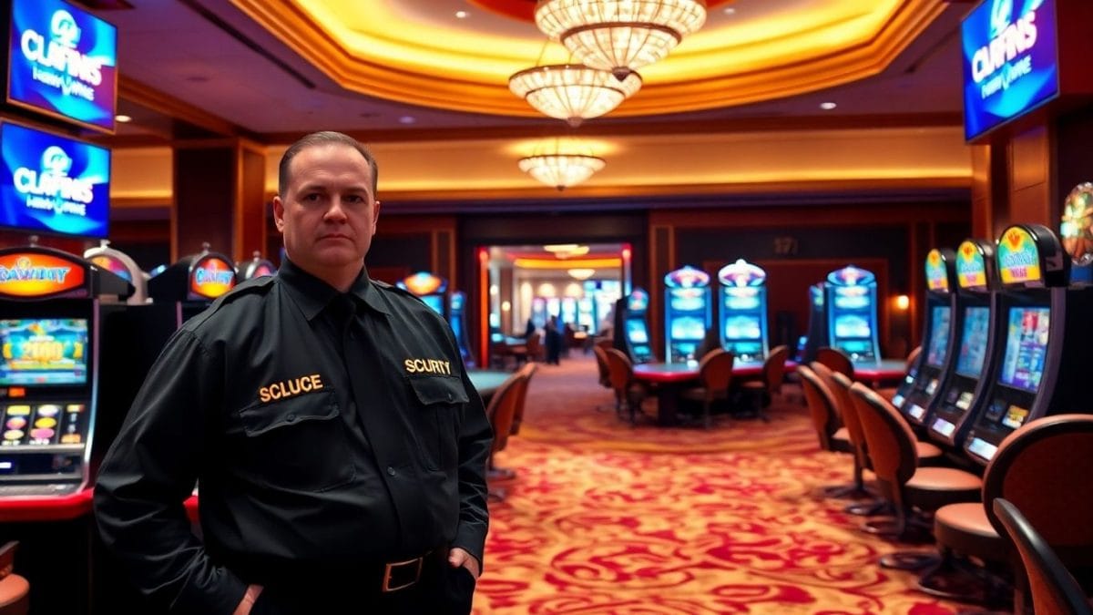 Hollywood Casino York interior with security guard.