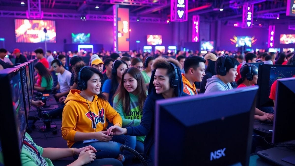 Diverse gamers enjoying a lively gaming event