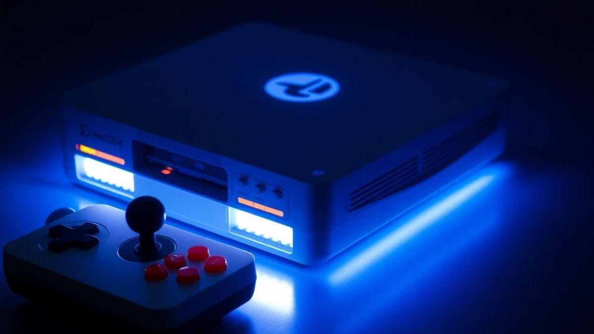 Modern Intellivision console with retro joystick controller.