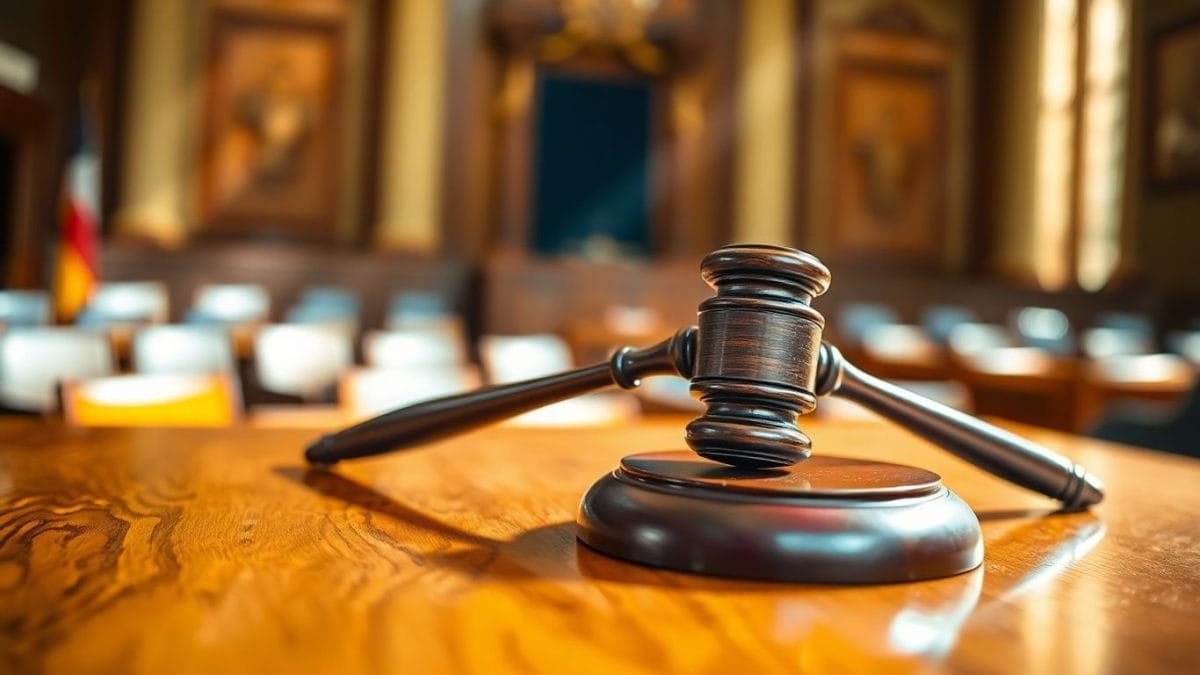 Gavel on a desk in a legislative setting.