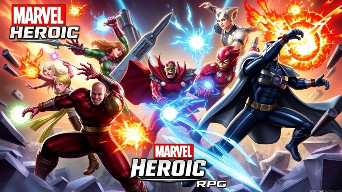 Marvel Heroic RPG heroes in action illustration.