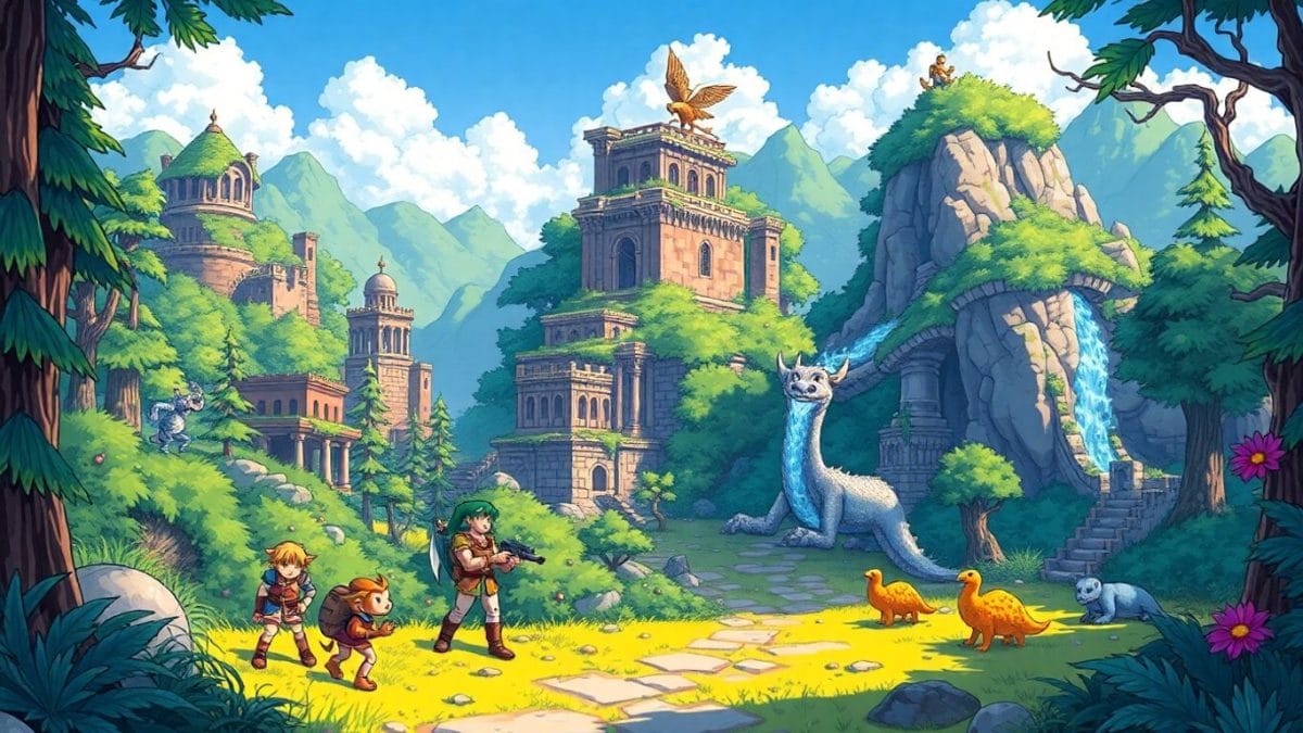 Iconic GBA RPG characters in fantastical game worlds.