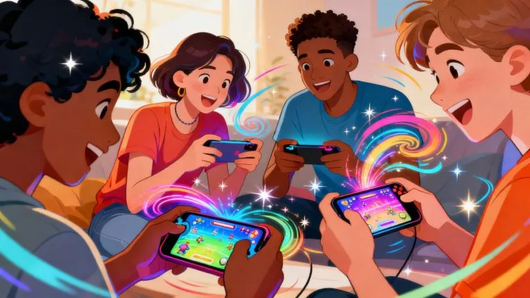 Friends playing mobile games together on phones.