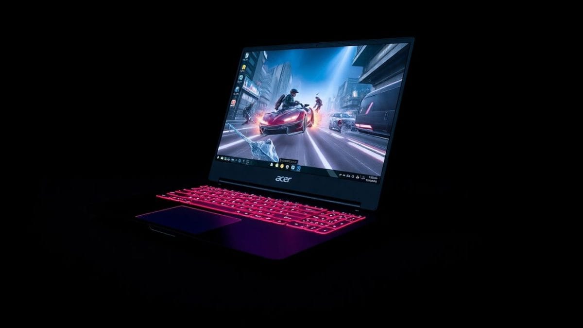 Acer Predator Triton 14 laptop with RGB keyboard and gaming display.