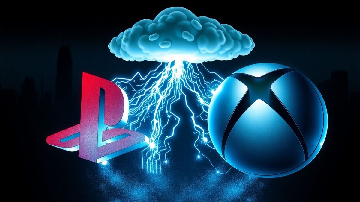 PlayStation and Xbox logos in a cloud gaming battle.