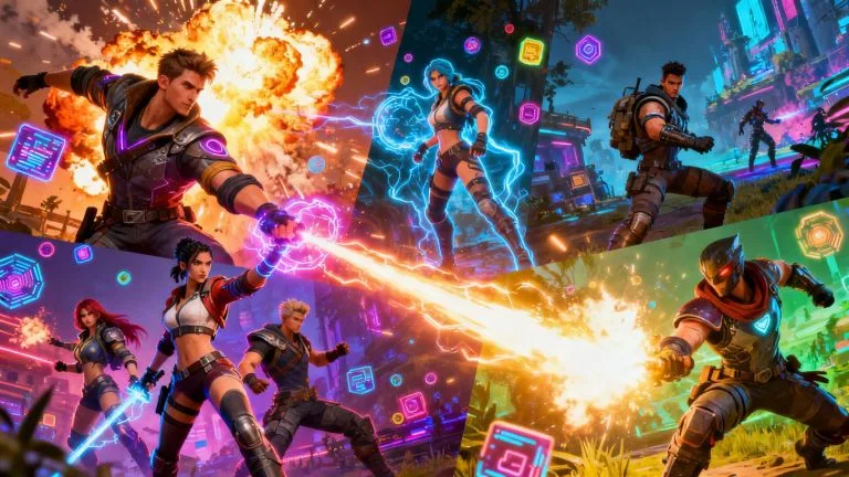 Collage of exciting PC game characters in action