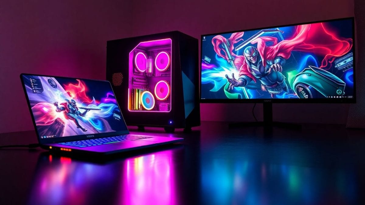 Gaming laptop, desktop, and monitor with Black Friday deals.