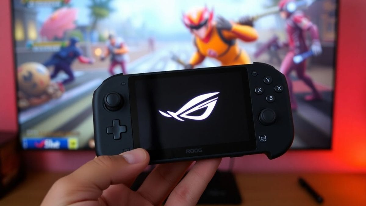 ROG Xbox Ally X handheld gaming device in action.