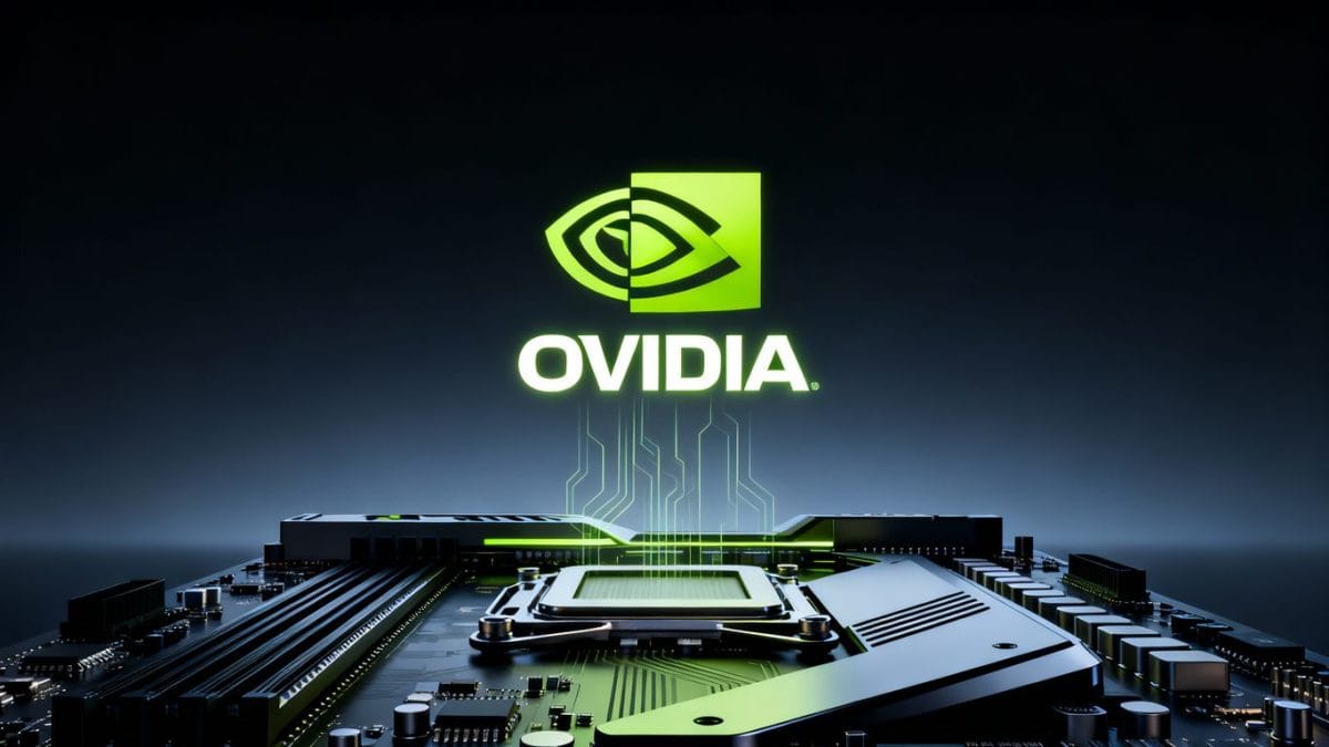 Nvidia logo and computer motherboard graphic