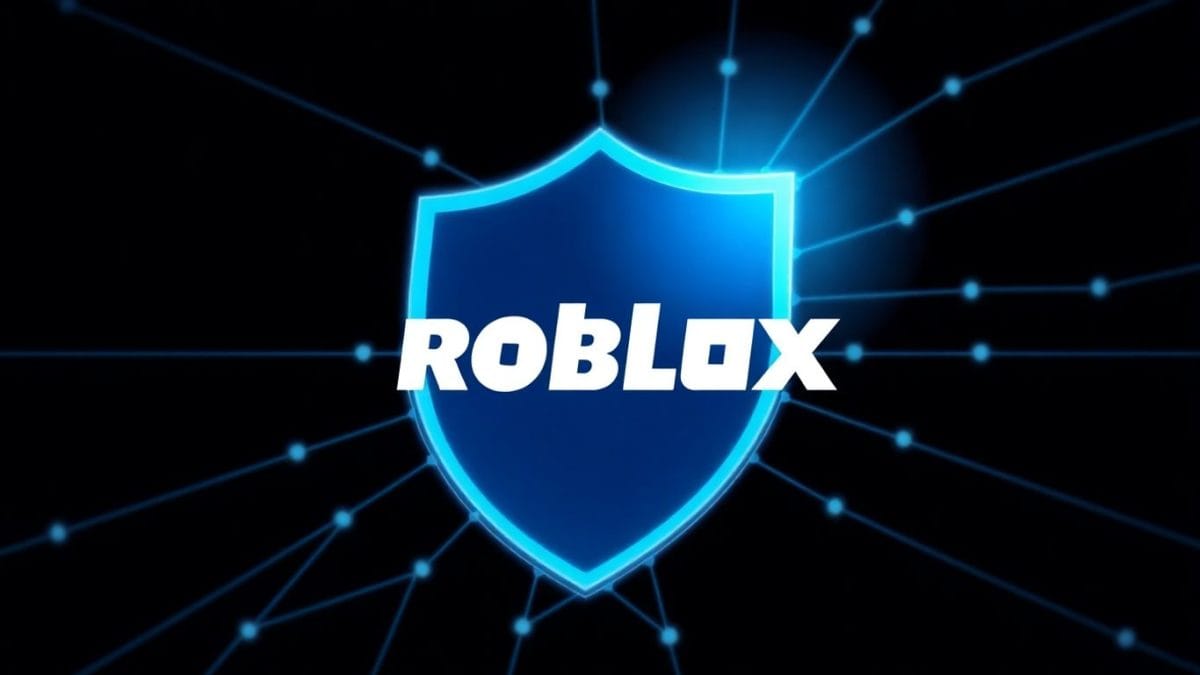 Roblox logo with a protective shield.