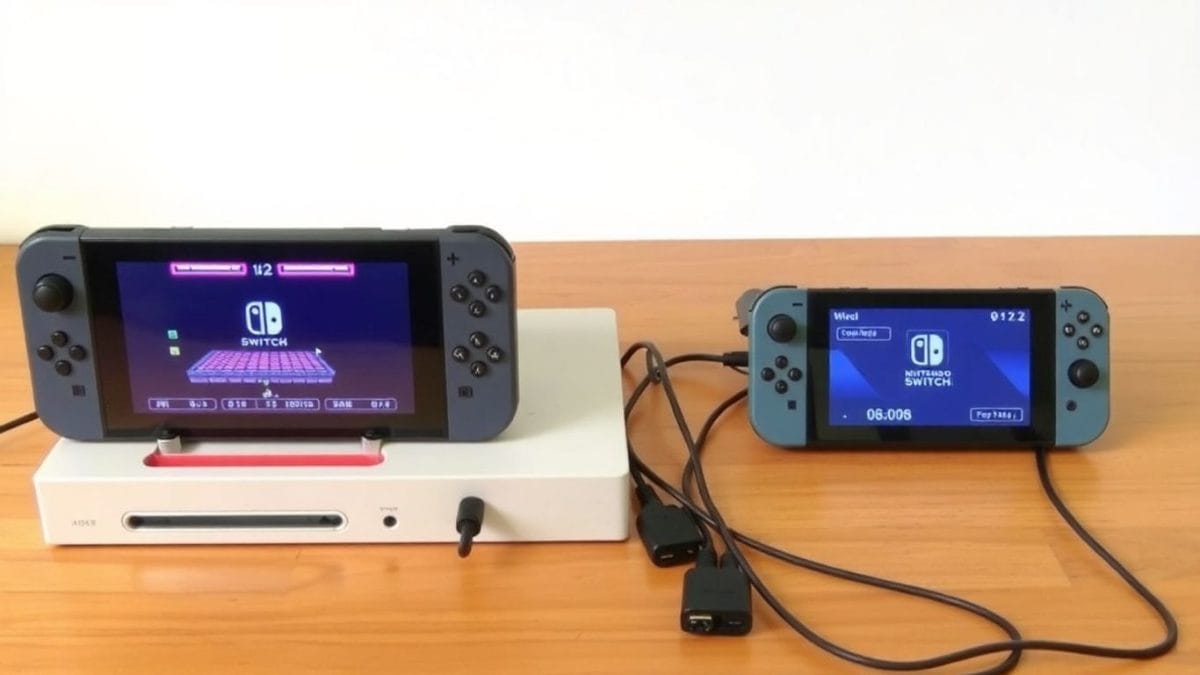 Nintendo Switch 2 with custom CRT dock and retro game.