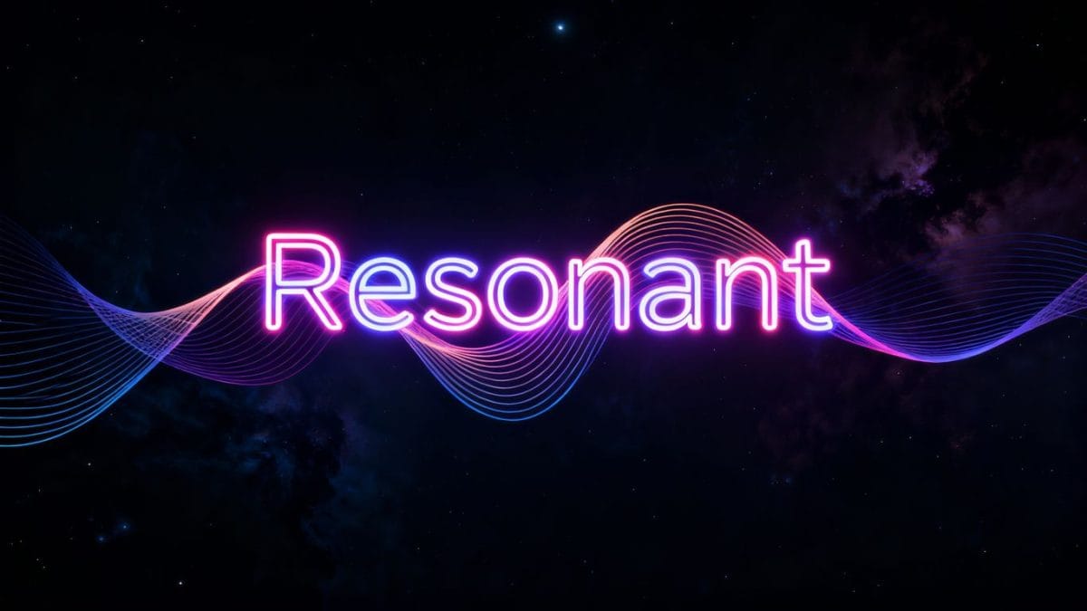 Resonant logo with glowing neon letters and cosmic background.