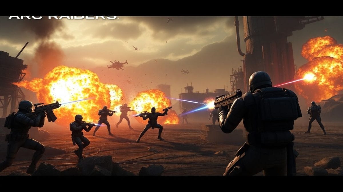 Arc Raiders gameplay with intense combat and explosions.