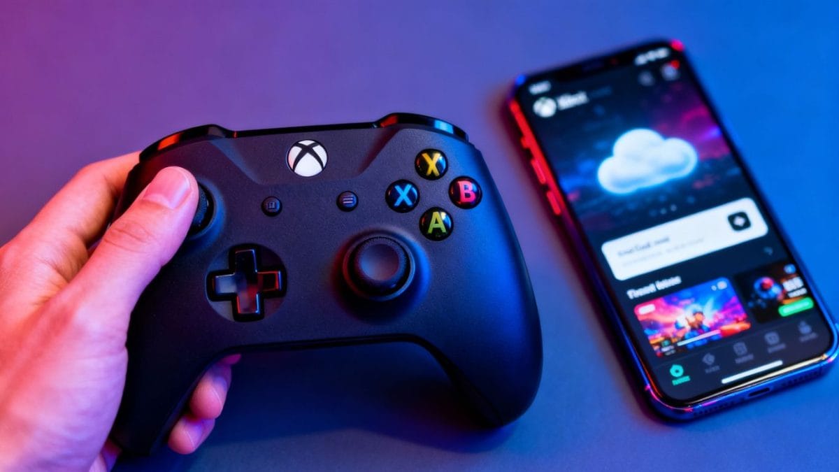 Xbox controller and mobile phone with cloud gaming.