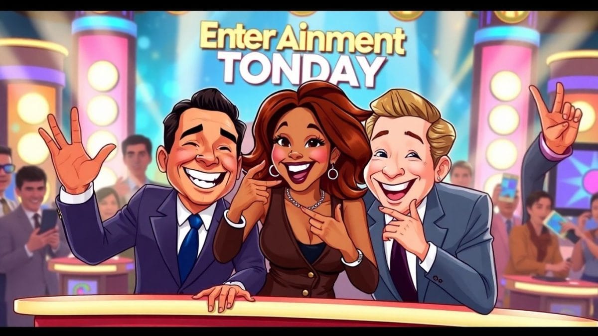 Entertainment Tonight hosts in a lively studio setting.
