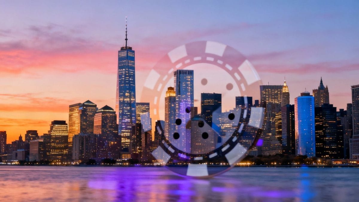 NYC skyline with abstract casino elements.