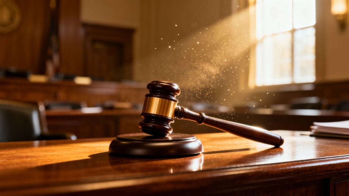 Gavel on a desk in a legislative setting.