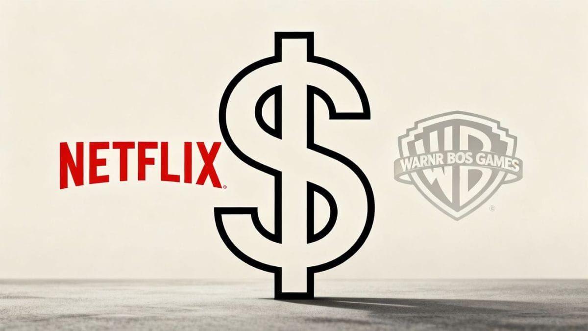 Netflix logo and Warner Bros. Games logo with dollar sign.