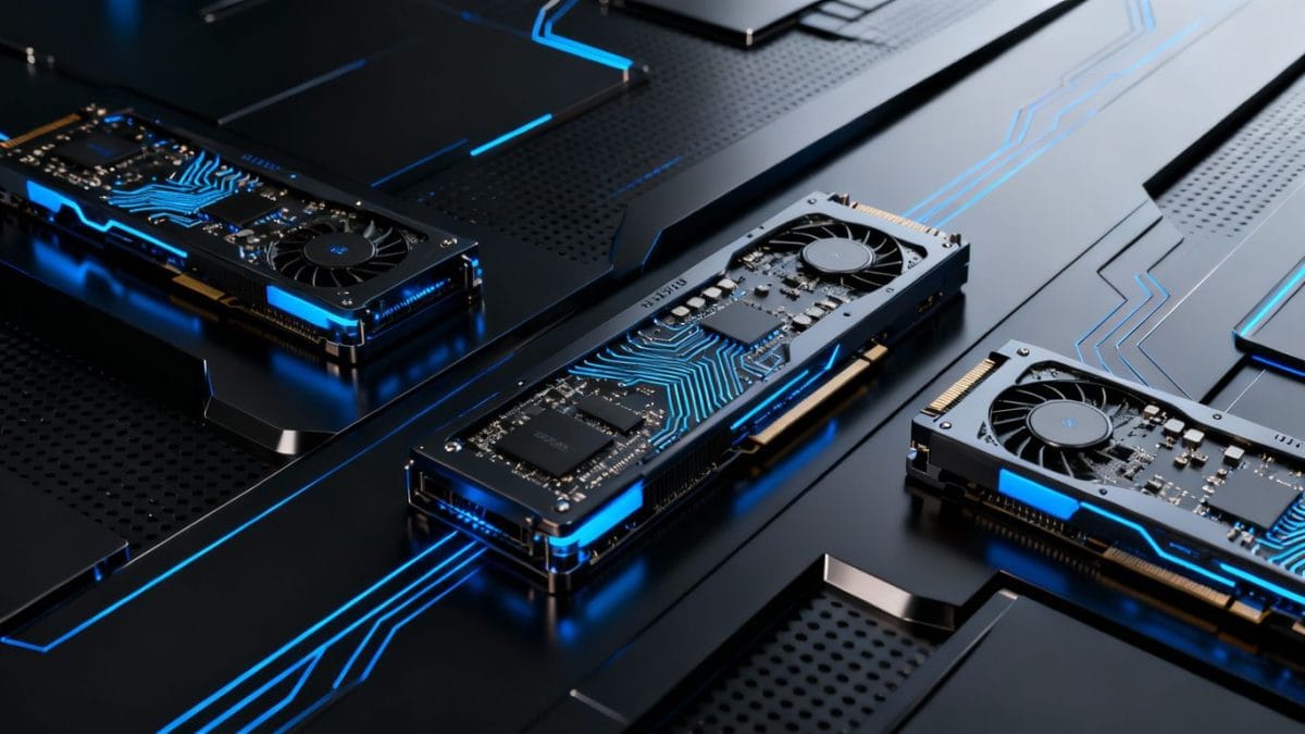 Moore Threads next-gen GPUs with glowing blue accents.