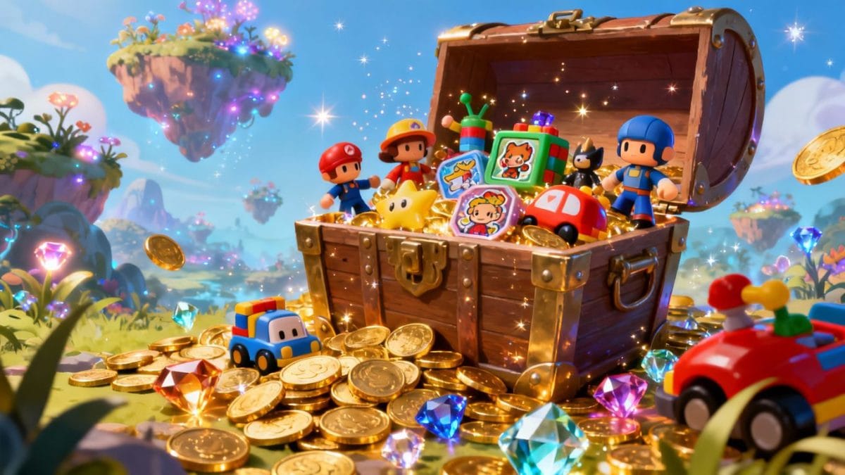 Entertainment Earth coupon codes treasure chest overflowing with toys.