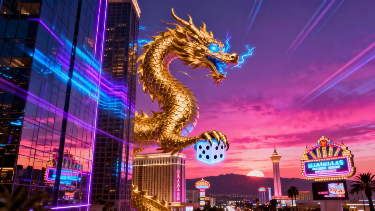 Nevada skyline with a glowing dragon.