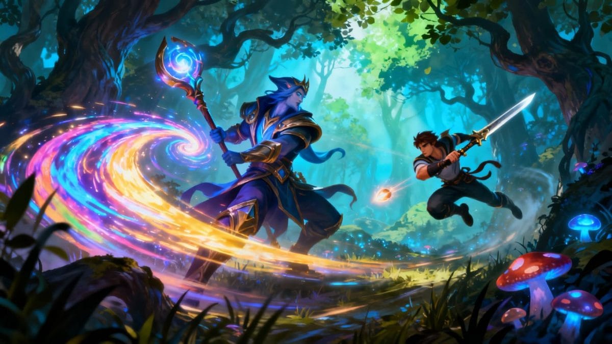 League of Legends champions in action, game art.