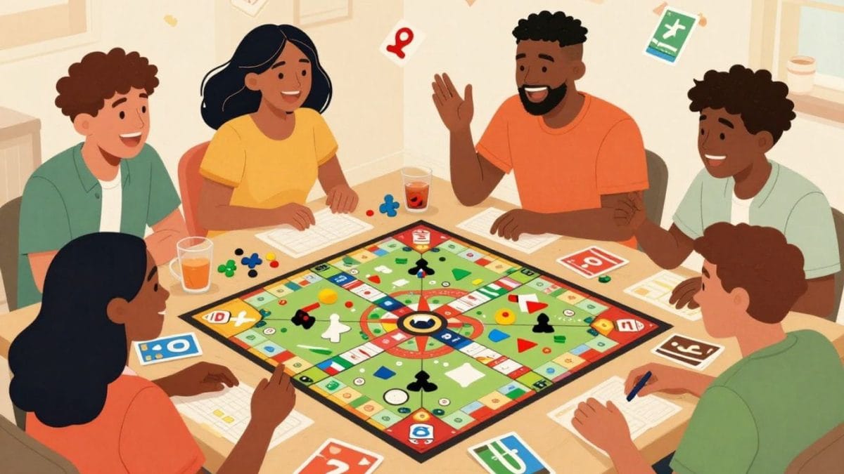 Friends enjoying board games and card games together.