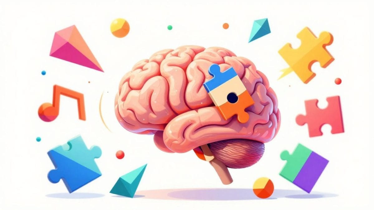 Brain powering up with colorful math game elements.