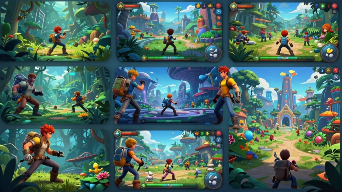 Collage of diverse game characters and action scenes.