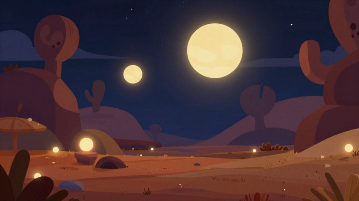 AI generated fantasy landscape with glowing orbs.